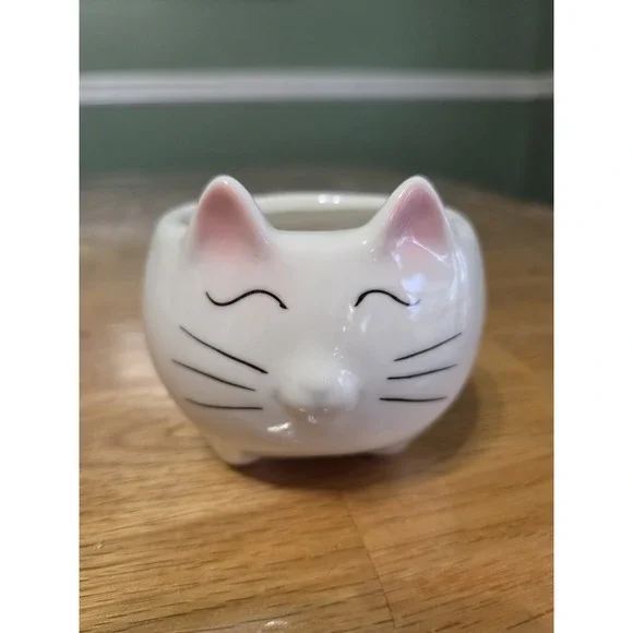 Ceramic White Mini Kitty Succulent Planter, Dish 3