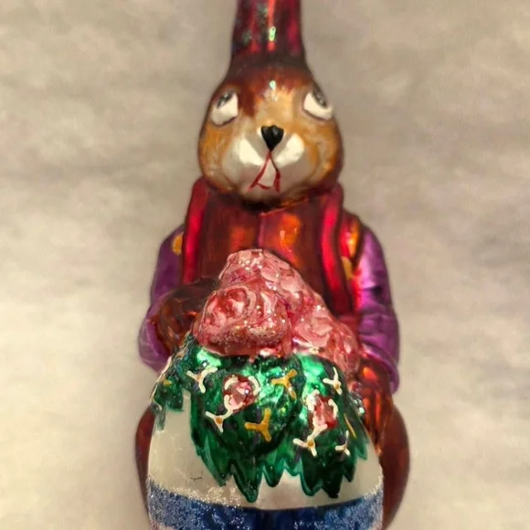 Christopher Radko Roy Rabbit Easter Glass Ornament, Handpainted, Like New