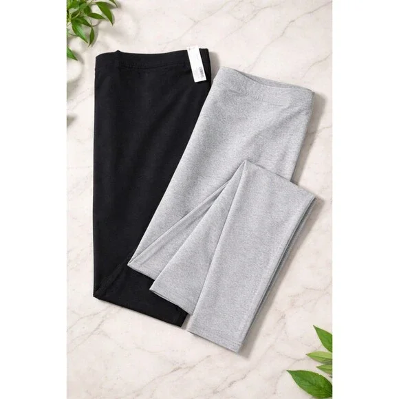 Member’s Mark Girls Leggings XL 14/16 Black Gray Stretch Cotton Leggings 2 Pair