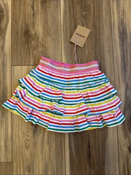 Mini Boden Rainbow Striped Ruffle Skort size 2-3 years NWT