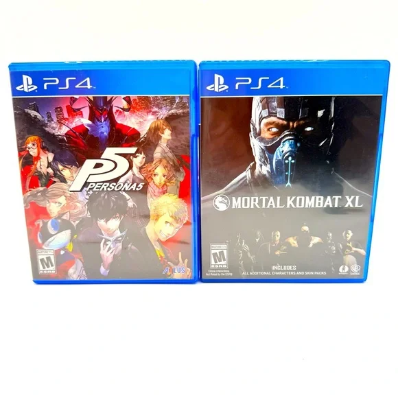 Sony PS4 Persona 5 & Mortal Kombat XL Dual Game Set - Blue Cases