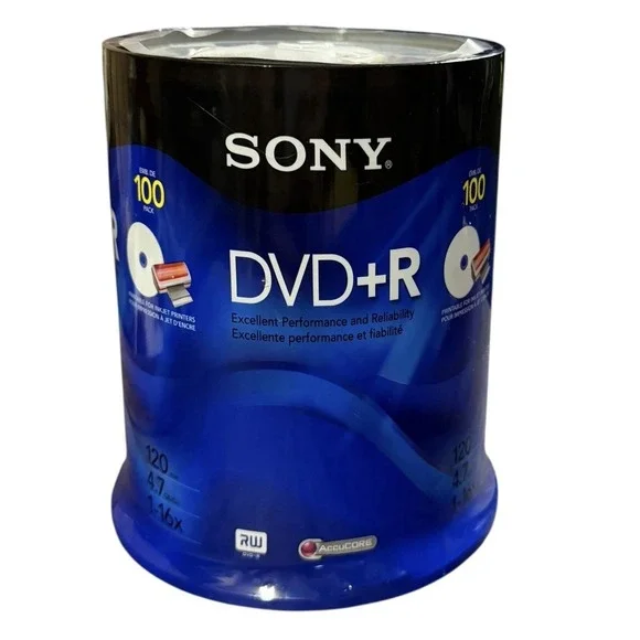 Sony DVD+R 4.7GB‎ 120min 1-16X Recordable Blank Video Discs 100 Pack NEW SEALED