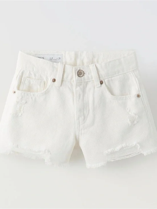 Zara girls White Distressed Denim Shorts