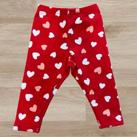 Carter’s Red Heart Print Fleece Lined Leggings Size 24M