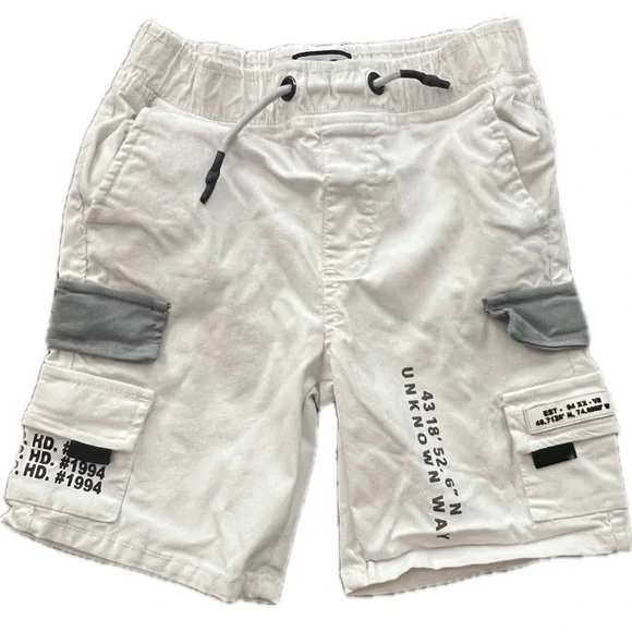 Rock Salt Boys White Utility Cargo Shorts - Size 7 - Streetwear Style