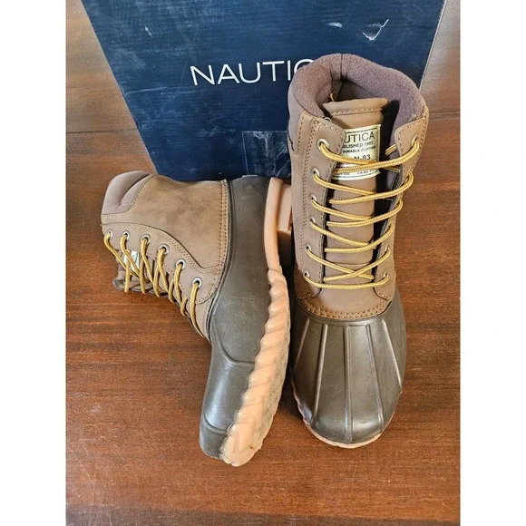 Nautica Duck Boots Men Size 10 Brown Lace Up N-83 All Weather Waterproof Shell