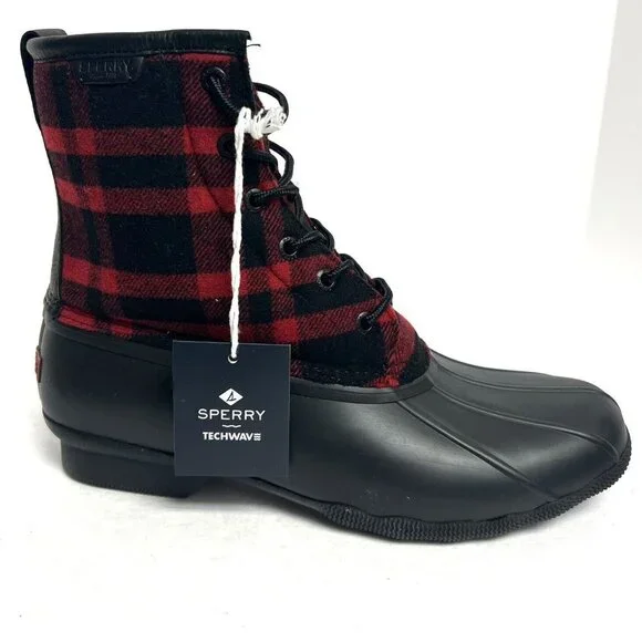 Sperry Mens Saltwater Buffalo Check Boot Red Size 11 M