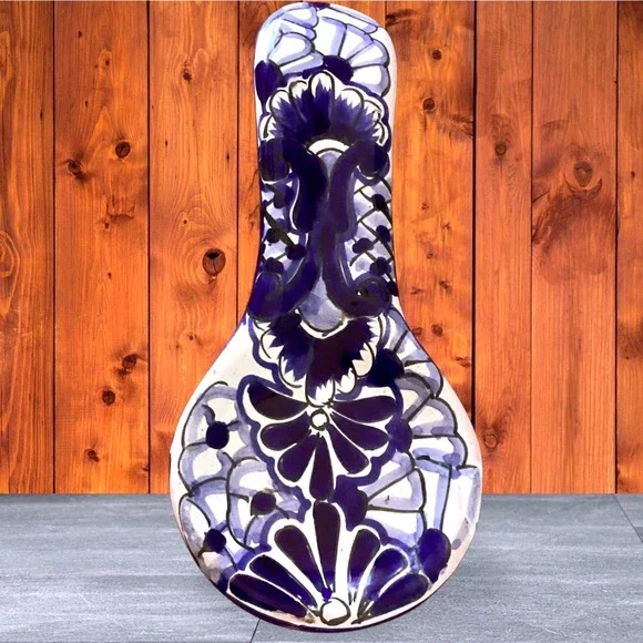 Talavera Mexican Pottery Blue White Hand Painted Spoon Rest Signed Sta-Irene 11