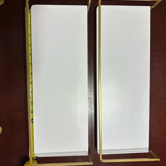 White Wood Floating Shelves with Gold Brackets - Pair New never used