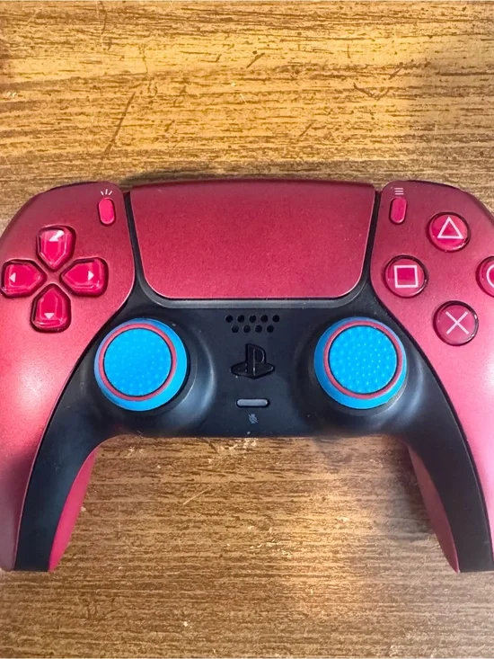 Sony Red Wireless Controller with Blue Thumb Grips
