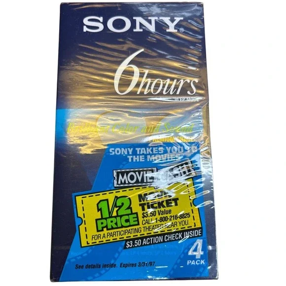 Sony VHS T-120 Blank Cassette Tapes 4 Pack Premium Grade 6 Hours New Sealed