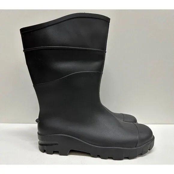 Rainboots men size 10 women size 12 unisex black rubber waterproof made in USA