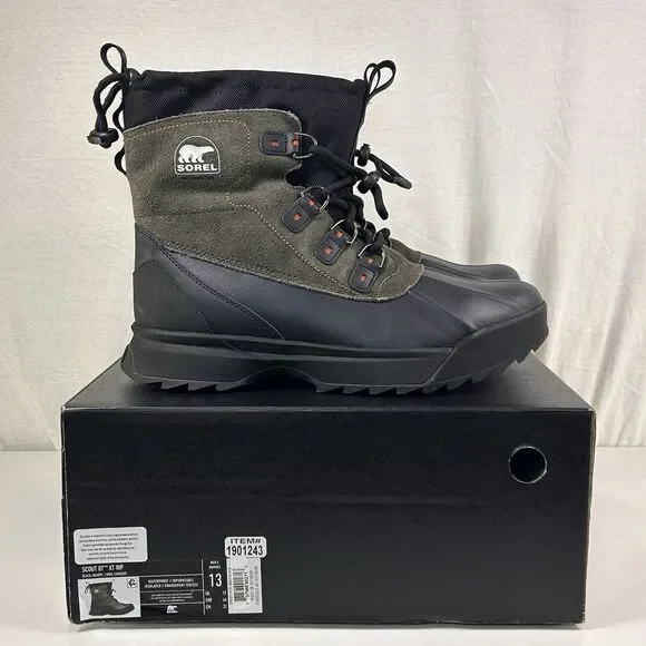 SOREL MEN'S SCOUT 87 XT WATERPROOF Insulated BOOT LEATHER SIZE 13 Black Quarry