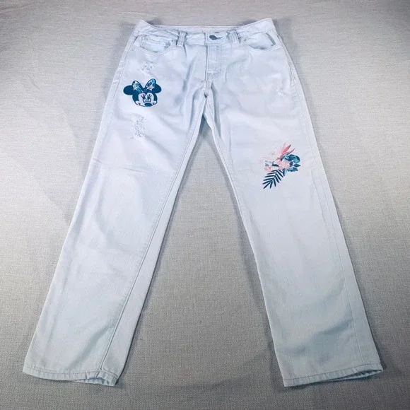 Gap Kids Disney Minnie Mouse Floral‎ Light Wash Distressed Jeans - Size 12