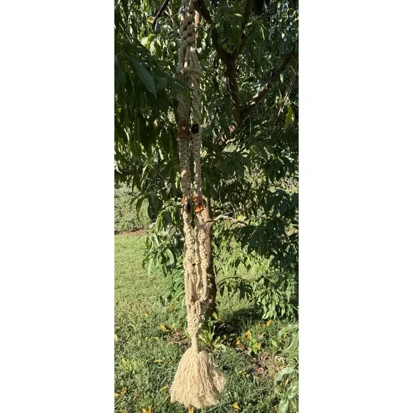 Vintage Macrame Plant Hanger Lion Mcm Animal Beads Ceramic Jungle XL 65