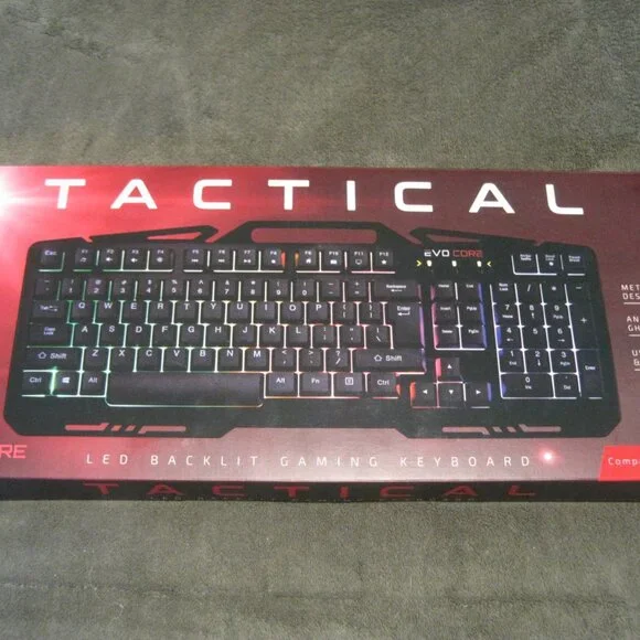Tactical RGB LED Backlit Gaming USB Metal Keyboard by Evo Core for PC and Mac OS