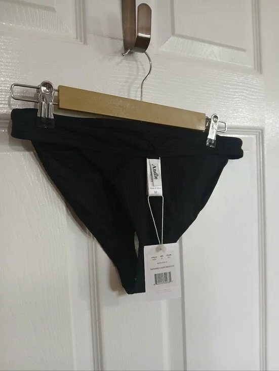 Andie Black Banded Cheeky Ribbed Womans Bikini Bottoms Swim Beach Pool Summer