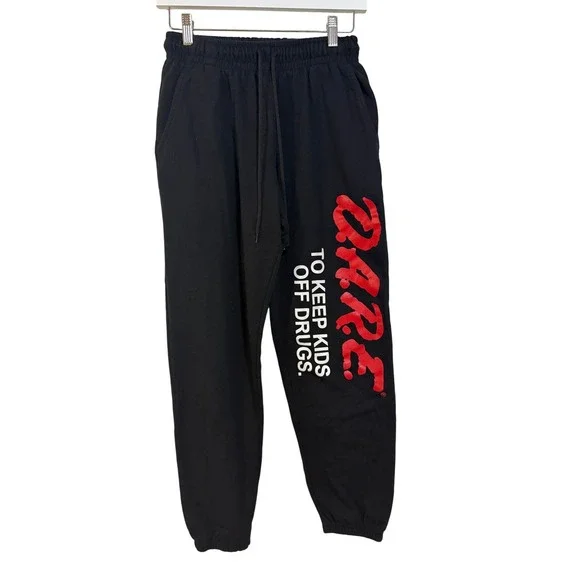 DARE Sweatpants Kids Medium Black Graphic Logo Elastic VTG 90s Streetwear Retro