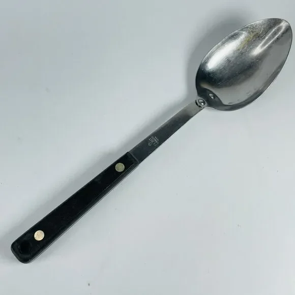 Vintage Flint Stainless Steel Serving Spoon Ladle USA Black Handle 12