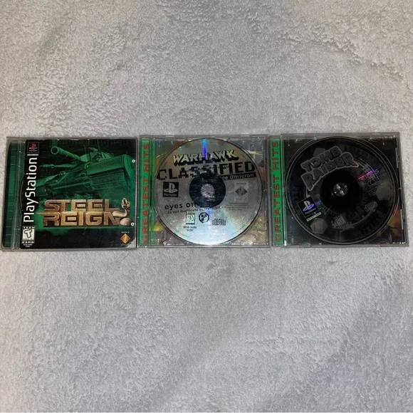 Vintage Sony play station Game Collection - Steel Reign, Warhawk, Tomb Raider