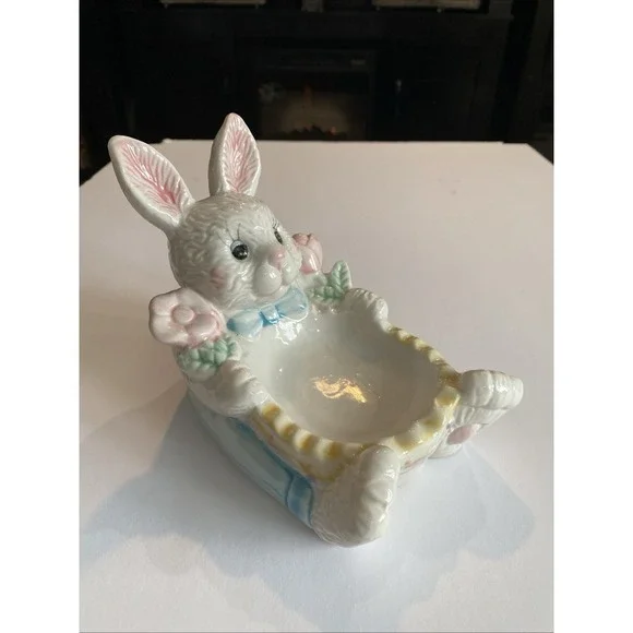 Vintage Bunny Trail Candy Soap Trinket Dish Hermitage Pottery FD101 1998 Nursery