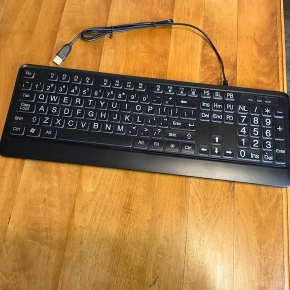 Large Print USB Wired Keyboard LED Backlight Black for Computer PC‎ Laptop