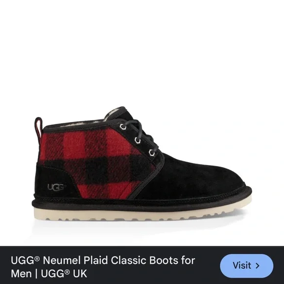 UGG Neumel Plaid Black Suede Boots with Leather Lace Fleece Lining size US 5.