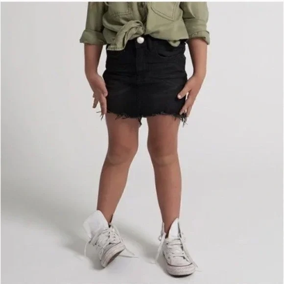 One Teaspoon Girls Black Punk Denim Mini Skirt Raw Hem 21832 Size 7-8 NEW