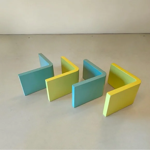 VTG Mod 4 Pc L-Shaped Wall Book Trinket Shelf Lot Lime Green & Aqua Blue