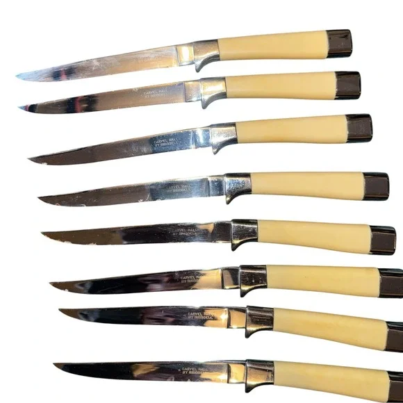 8pc Vintage Carvel Hall by Briddell Steak Knife Set Cream Handles Mid Century