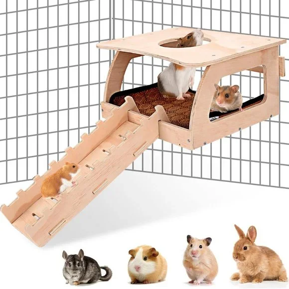 Haldane Guinea Pig Hideout - Wooden Small Animal Hideout with Mat & Ladder, Vent