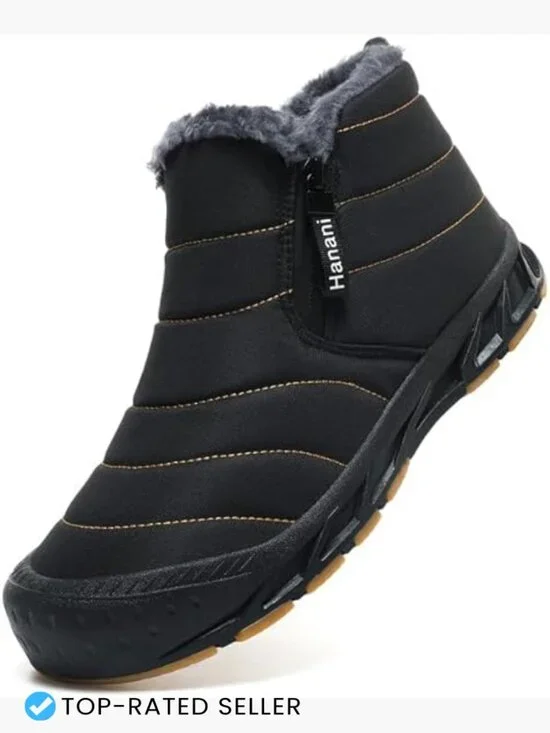 Men's Waterproof Snow Boots Warm Fur Lined Ankle Boots with Side Zipper Slip On