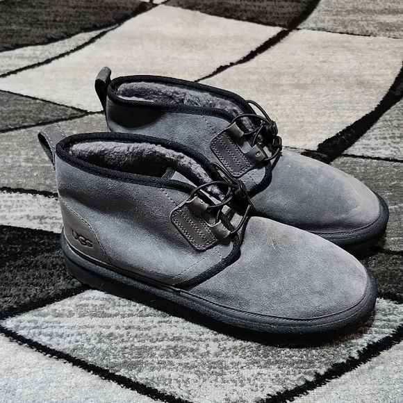 UGG NEUMEL GHILLIE GRAY SUEDE SHEEPSKIN ELASTIC LACES EMBOSSED LOGO SHOES