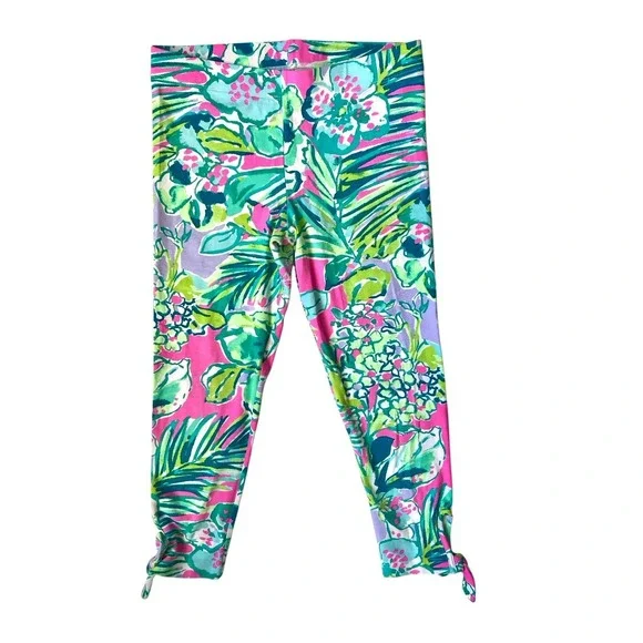 Lilly Pulitzer Maia Tie Hem Crop Leggings Girls Size L Early Bloomer Pink Floral