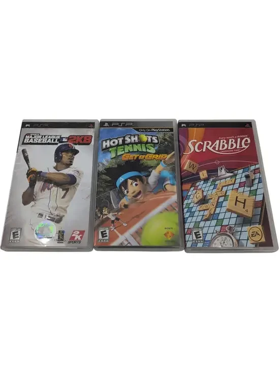 Sony PSP Sports Game Lot Major League Baseball 2K8 Hot Shots Tennis Scrabble