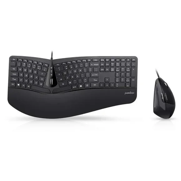 Wired USB Ergonomic Split Keyboard & Vertical Mouse Combo, Adjustable Palm Rest