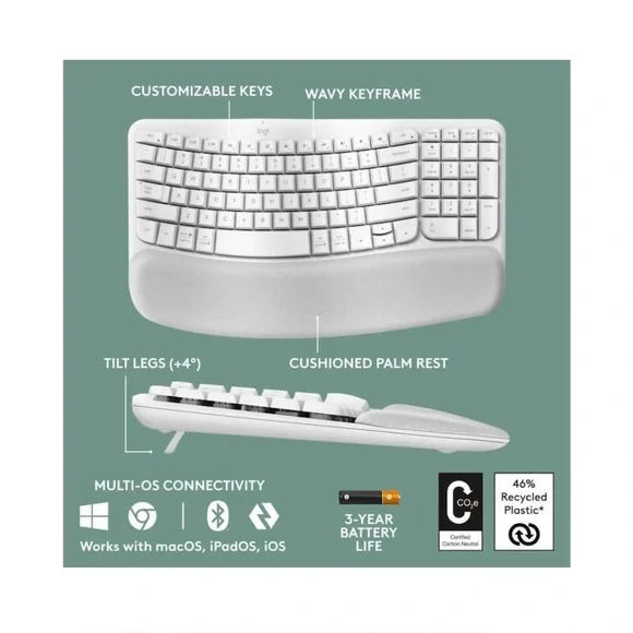 Off-White Ergonomic Wireless Keyboard - White