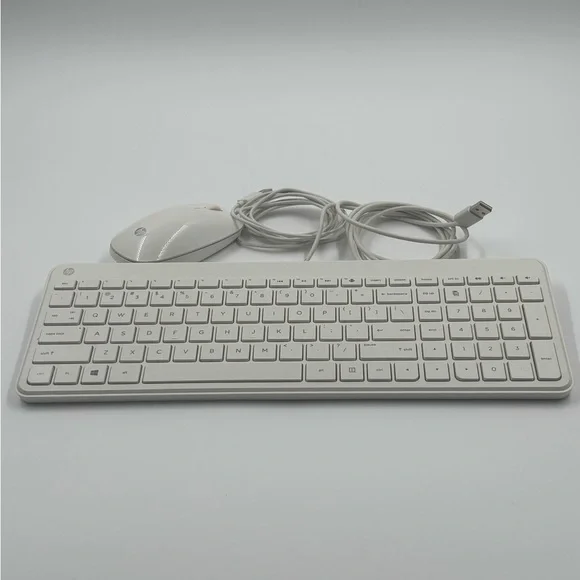 HP White Wired Keyboard and Mouse Set - Used - Great Working Condition
