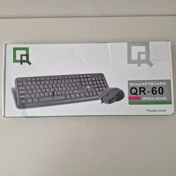 QR Computers Wired Keyboard & Optical Mouse Set QR-60 NEW, Open Box