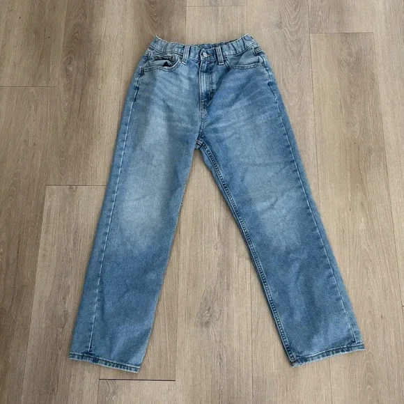 Old Navy Girls Jeans Size 14 Light Blue High Rise Slouchy Straight Leg Denim