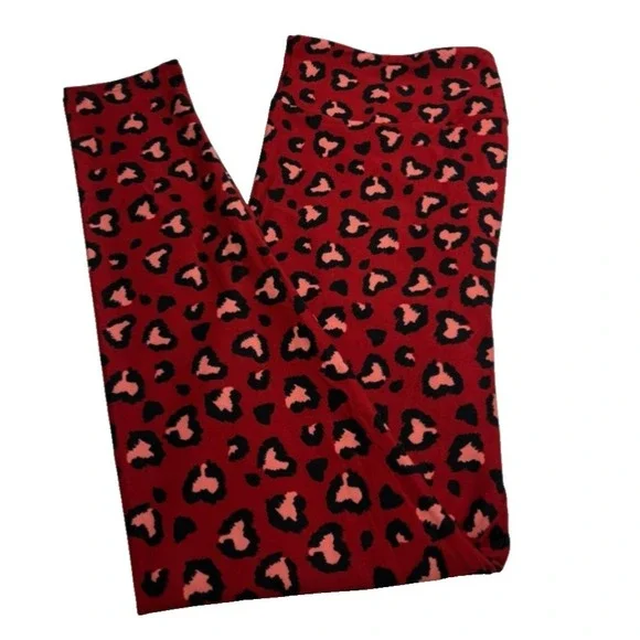 LuLaRoe Girls Leggings L/XL Red Pink Hearts Cheetah Leopard‎ Kids Size 7-12 NWT