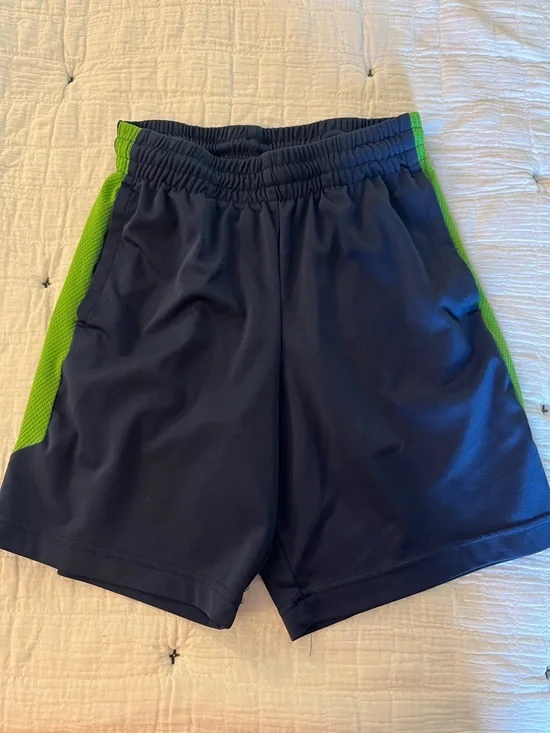 Boys Athletic Shorts in Navy with Green Trim Tek Gear, Dry Tek
