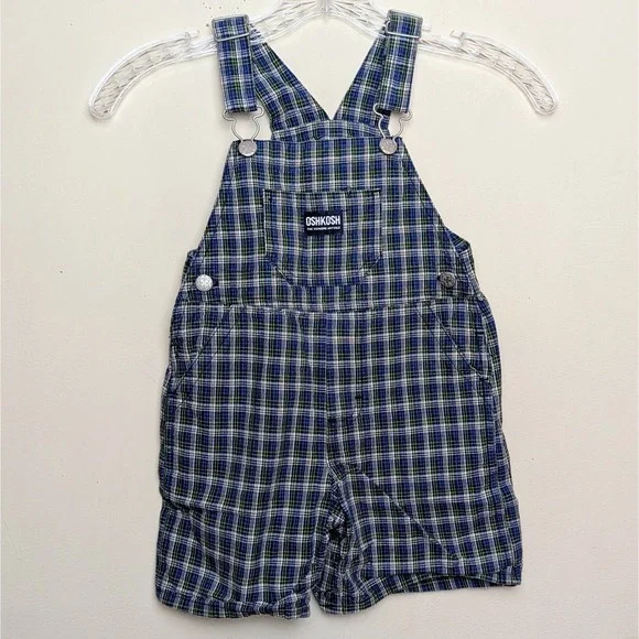 OshKosh B'Gosh Vintage Plaid Shortalls Overalls 90s 24 Months