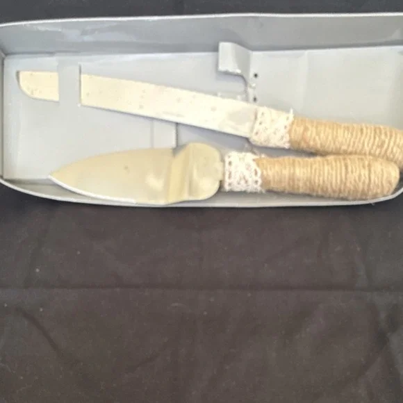 Royal Chinet Cake Knife & Server Set Stainless Steel Twine Handles Glossy Finish