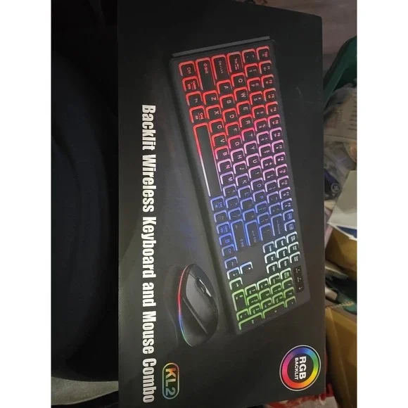 RGB Backlit KL2 Light up Rechargeable Wireless Keyboard‎ & Mouse Combo Set NIB