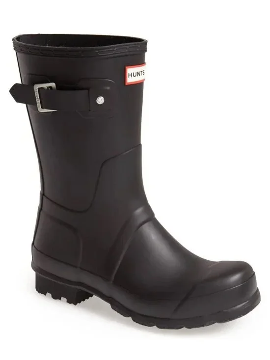 Hunter Men's Original Short Waterproof Rubber Rain Boots Black Size 12