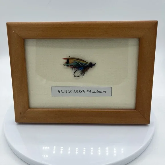 Fly Fishing Black Dose #4 Salmon Hook Framed 5x7in