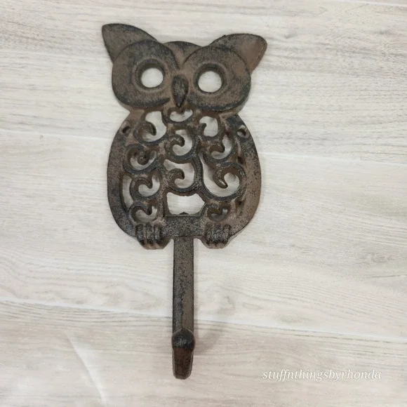 Cast Iron Owl Wall Hook, Home Or Patio, Distressed Brown 7