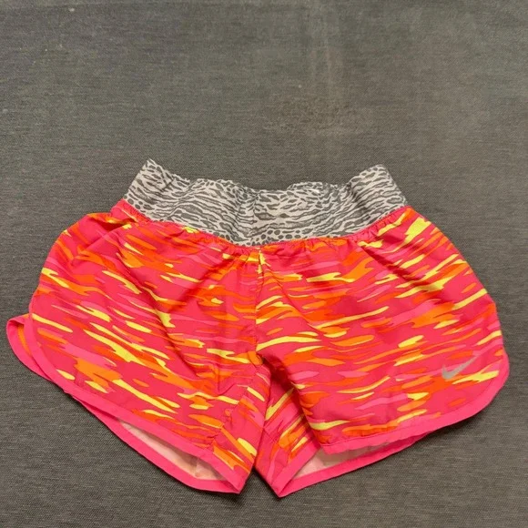 Nike Dri-FIT Kids Pink Orange Abstract Print Running Shorts Size Medium M