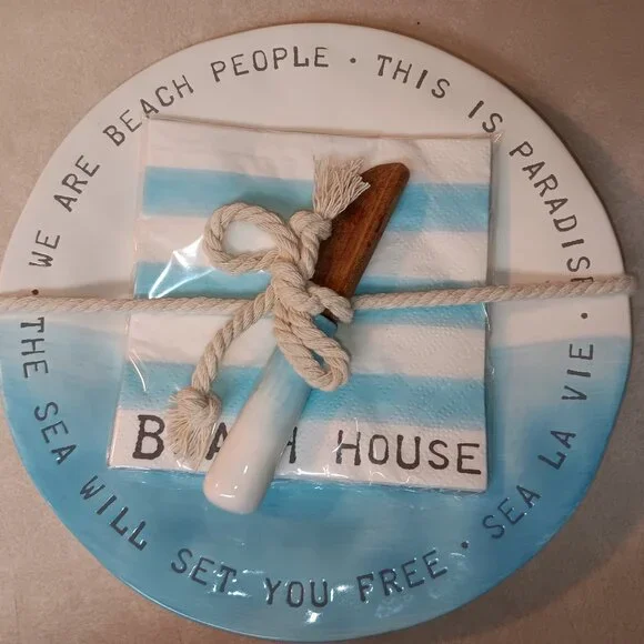 BEACH HOUSE PLATE SET WITH SPREADER AND NAPKIN
